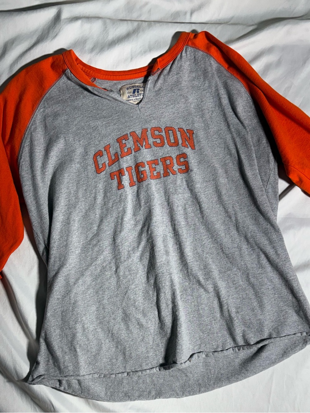 Vintage Russell Athletic Gray and Orange Clemson Tigers Raglan Long Sleeve Tee